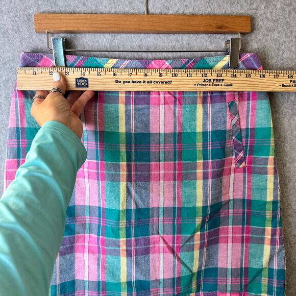Talbots Linen Skirt Women’s Size 8 Plaid Preppy Mini Short Pink Academia Casual - Picture 4 of 11